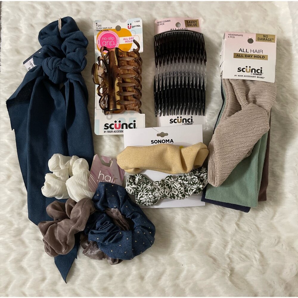 NEW 25 Pieces of Hair Accessories Headwraps Scrunchies Side Combs Claw Clip